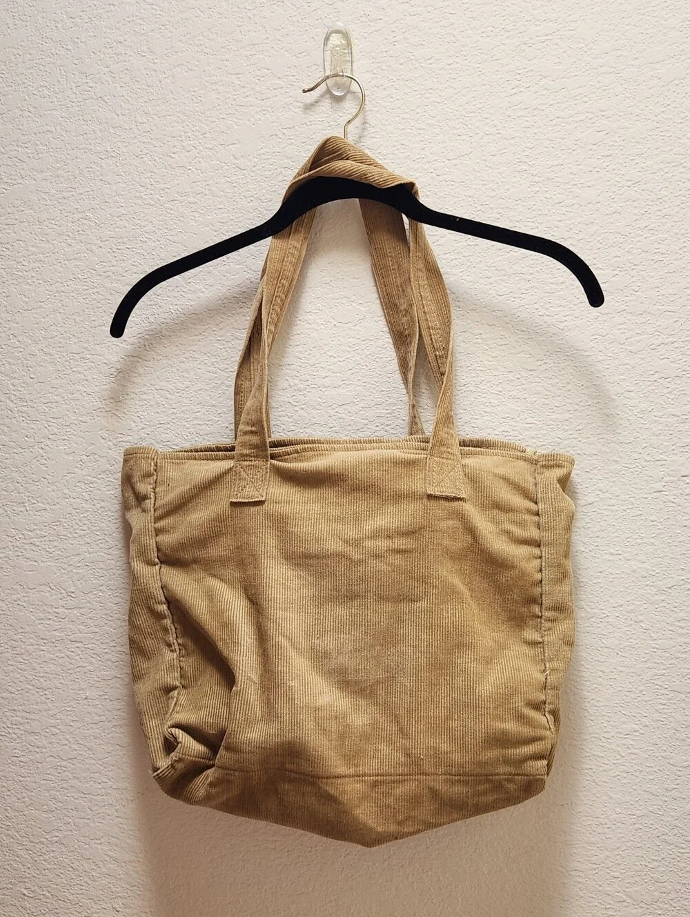 Y2K Tan Corduroy Tote Bag Duel Cargo Style Pockets